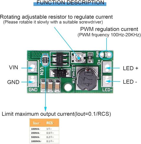 2 pcs Adjustable LED Driver Board DC 6-25V 30-900mA 20W PWM Controller DC-DC Step-Down Constant Current Converter with red and Black Cable Screwdriver in Saudi Arabia