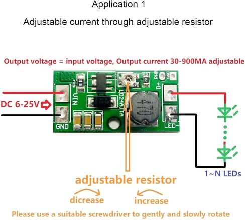 2 pcs Adjustable LED Driver Board DC 6-25V 30-900mA 20W PWM Controller DC-DC Step-Down Constant Current Converter with red and Black Cable Screwdriver in Saudi Arabia