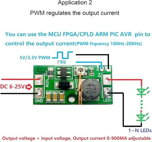 2 pcs Adjustable LED Driver Board DC 6-25V 30-900mA 20W PWM Controller DC-DC Step-Down Constant Current Converter with red and Black Cable Screwdriver in Saudi Arabia