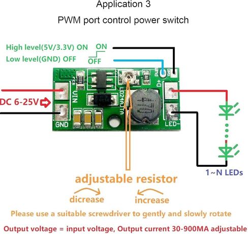 2 pcs Adjustable LED Driver Board DC 6-25V 30-900mA 20W PWM Controller DC-DC Step-Down Constant Current Converter with red and Black Cable Screwdriver in Saudi Arabia