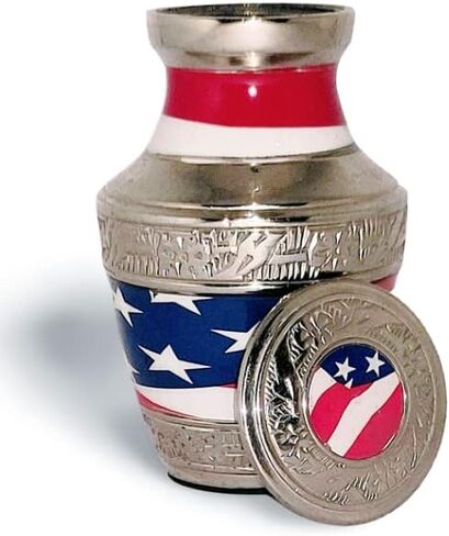 Classic Small Mini Cremation Keepsake Urn for Human Ashes – with box and velvet box - 2.8 inch - US Flag Keepsake - Patriotic Urn in Saudi Arabia