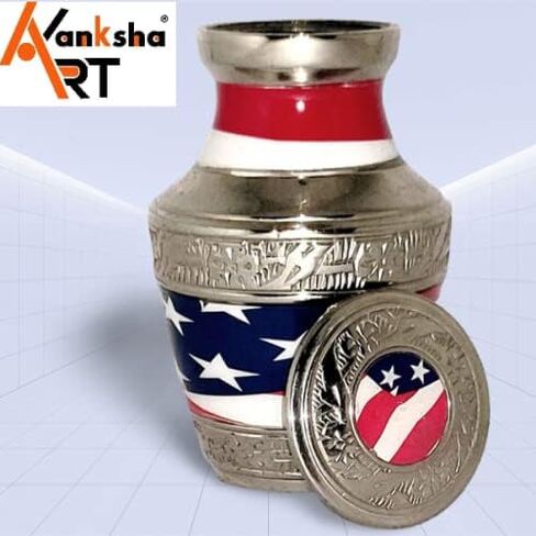 Classic Small Mini Cremation Keepsake Urn for Human Ashes – with box and velvet box - 2.8 inch - US Flag Keepsake - Patriotic Urn in Saudi Arabia