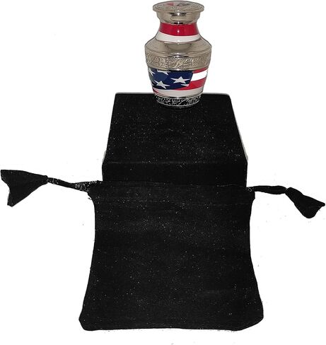 Classic Small Mini Cremation Keepsake Urn for Human Ashes – with box and velvet box - 2.8 inch - US Flag Keepsake - Patriotic Urn in Saudi Arabia