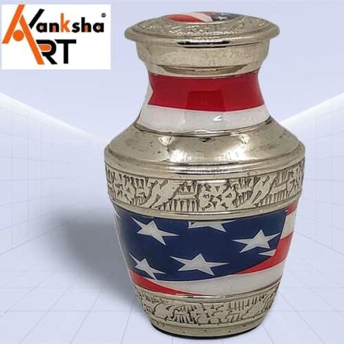 Classic Small Mini Cremation Keepsake Urn for Human Ashes – with box and velvet box - 2.8 inch - US Flag Keepsake - Patriotic Urn in Saudi Arabia