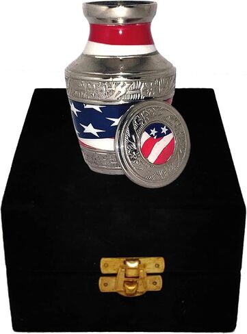 Classic Small Mini Cremation Keepsake Urn for Human Ashes – with box and velvet box - 2.8 inch - US Flag Keepsake - Patriotic Urn in Saudi Arabia