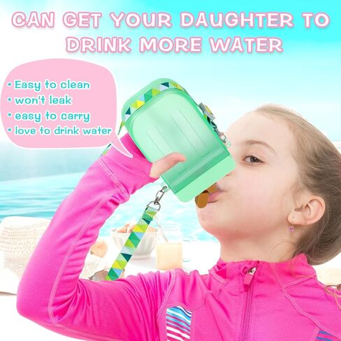 Patelai 8 Pcs Cute Water Bottles with Straw Kawaii Watermelon Ice Cream Cups for Kids Leak Proof Drinking Bottles with Adjustable Shoulder Strap for School Sports Travel Camping (Cute Style) in Saudi Arabia
