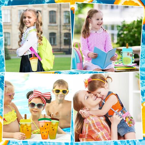 Patelai 8 Pcs Cute Water Bottles with Straw Kawaii Watermelon Ice Cream Cups for Kids Leak Proof Drinking Bottles with Adjustable Shoulder Strap for School Sports Travel Camping (Cute Style) in Saudi Arabia