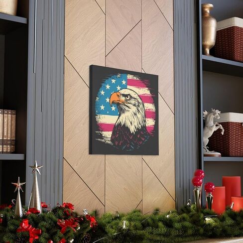 لوحة قماشية بعلم شيبرد الألماني والولايات المتحدة الأمريكية، لوحة جدارية فنية مطبوعة على شكل كلب جبال باتريوت، صورة فنية لديكور غرفة النوم 16 × 16 بوصة (40 × 40 سم) بدون إطار-1-4 in Kuwait