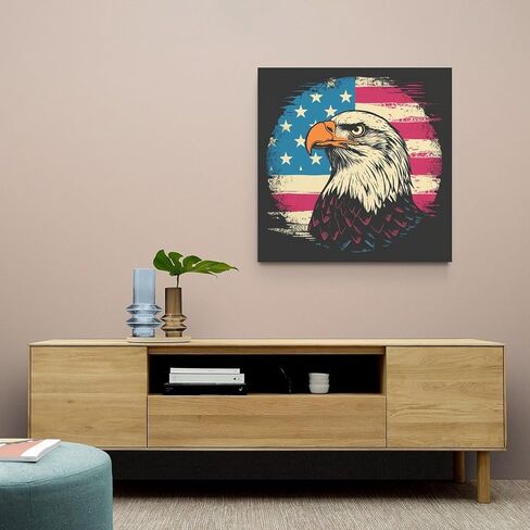 لوحة قماشية بعلم شيبرد الألماني والولايات المتحدة الأمريكية، لوحة جدارية فنية مطبوعة على شكل كلب جبال باتريوت، صورة فنية لديكور غرفة النوم 16 × 16 بوصة (40 × 40 سم) بدون إطار-1-4 in Kuwait