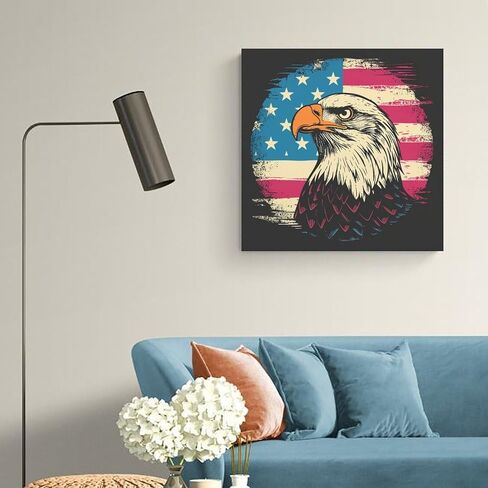 لوحة قماشية بعلم شيبرد الألماني والولايات المتحدة الأمريكية، لوحة جدارية فنية مطبوعة على شكل كلب جبال باتريوت، صورة فنية لديكور غرفة النوم 16 × 16 بوصة (40 × 40 سم) بدون إطار-1-4 in Kuwait