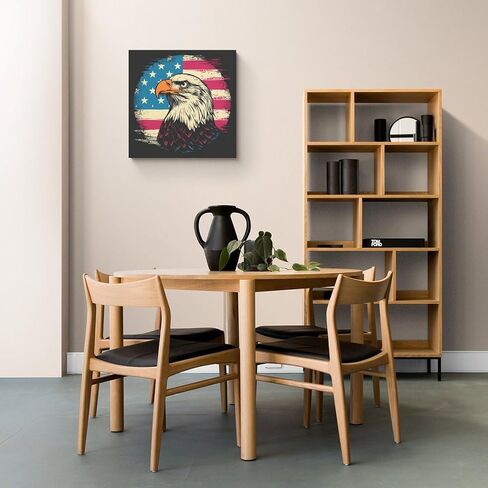 لوحة قماشية بعلم شيبرد الألماني والولايات المتحدة الأمريكية، لوحة جدارية فنية مطبوعة على شكل كلب جبال باتريوت، صورة فنية لديكور غرفة النوم 16 × 16 بوصة (40 × 40 سم) بدون إطار-1-4 in Kuwait