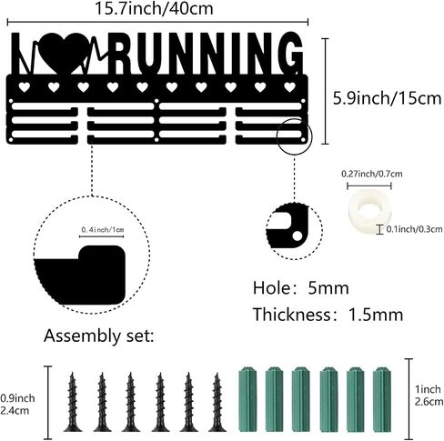 CREATCABIN Figure Skating Medal Hanger Display Medal Holder Rack Sports Metal Hanging over 60 Medals Athlete Awards Iron Wall Mount Decor for Home Badge Race Competition Medalist Black 15.7x5.9Inch in Saudi Arabia