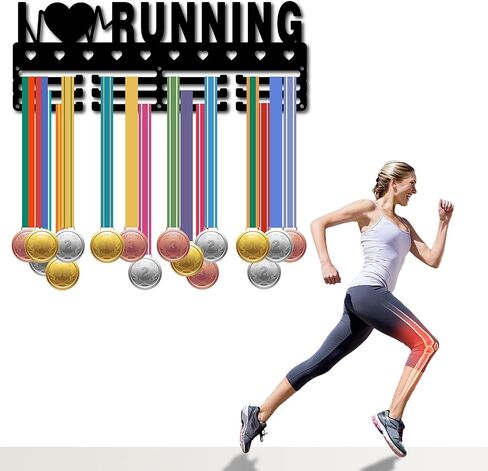 CREATCABIN Figure Skating Medal Hanger Display Medal Holder Rack Sports Metal Hanging over 60 Medals Athlete Awards Iron Wall Mount Decor for Home Badge Race Competition Medalist Black 15.7x5.9Inch in Saudi Arabia