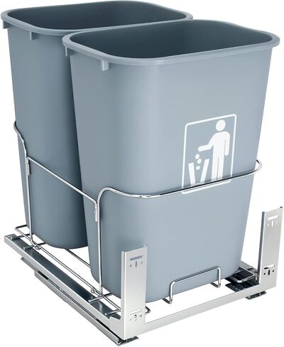 Duwee Under Counter Waste Bin Kicthen,Sliding Pull Out Waste Bin,Recycling Cupboard Cabinet Trash Can Dual Bin,Soft Close Waste Bins Kitchen Cabinet,30×2 Quart Total Capacity in Saudi Arabia