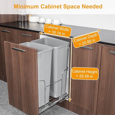 Duwee Under Counter Waste Bin Kicthen,Sliding Pull Out Waste Bin,Recycling Cupboard Cabinet Trash Can Dual Bin,Soft Close Waste Bins Kitchen Cabinet,30×2 Quart Total Capacity in Saudi Arabia
