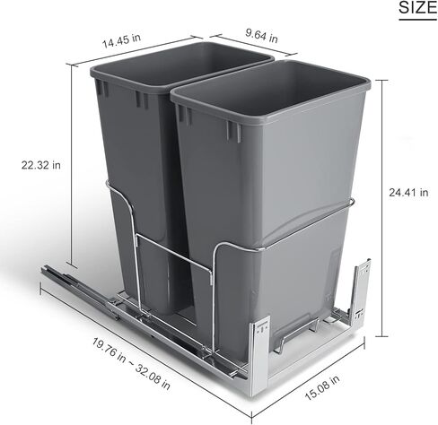 Duwee Under Counter Waste Bin Kicthen,Sliding Pull Out Waste Bin,Recycling Cupboard Cabinet Trash Can Dual Bin,Soft Close Waste Bins Kitchen Cabinet,30×2 Quart Total Capacity in Saudi Arabia