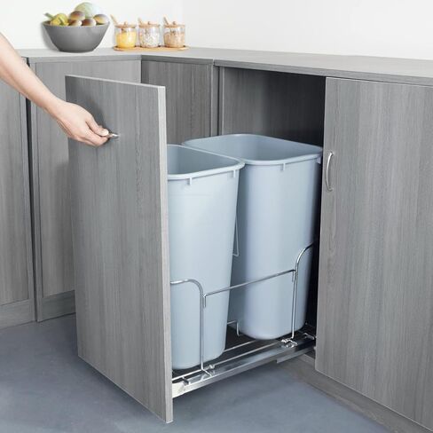 Duwee Under Counter Waste Bin Kicthen,Sliding Pull Out Waste Bin,Recycling Cupboard Cabinet Trash Can Dual Bin,Soft Close Waste Bins Kitchen Cabinet,30×2 Quart Total Capacity in Saudi Arabia