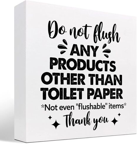 Bathroom Reminder Signs,Do Not Flush Any Products Other Than Toilet Paper Wooden Box Sign Desk Decor,Funny Bathroom Sign Decor,Bathroom Quote Wooden Box Sign in Saudi Arabia