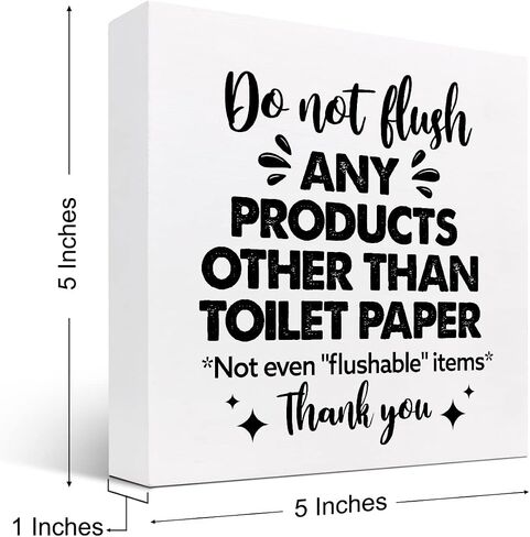 Bathroom Reminder Signs,Do Not Flush Any Products Other Than Toilet Paper Wooden Box Sign Desk Decor,Funny Bathroom Sign Decor,Bathroom Quote Wooden Box Sign in Saudi Arabia