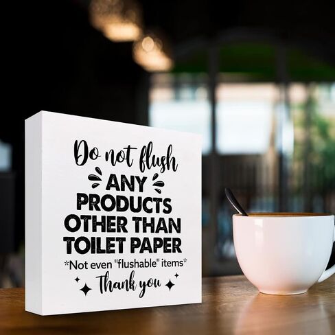 Bathroom Reminder Signs,Do Not Flush Any Products Other Than Toilet Paper Wooden Box Sign Desk Decor,Funny Bathroom Sign Decor,Bathroom Quote Wooden Box Sign in Saudi Arabia