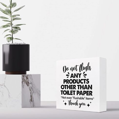 Bathroom Reminder Signs,Do Not Flush Any Products Other Than Toilet Paper Wooden Box Sign Desk Decor,Funny Bathroom Sign Decor,Bathroom Quote Wooden Box Sign in Saudi Arabia