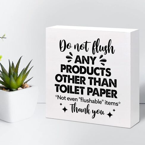 Bathroom Reminder Signs,Do Not Flush Any Products Other Than Toilet Paper Wooden Box Sign Desk Decor,Funny Bathroom Sign Decor,Bathroom Quote Wooden Box Sign in Saudi Arabia