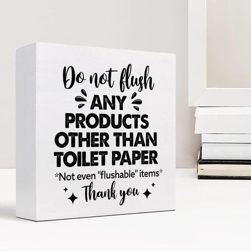 Bathroom Reminder Signs,Do Not Flush Any Products Other Than Toilet Paper Wooden Box Sign Desk Decor,Funny Bathroom Sign Decor,Bathroom Quote Wooden Box Sign in Saudi Arabia