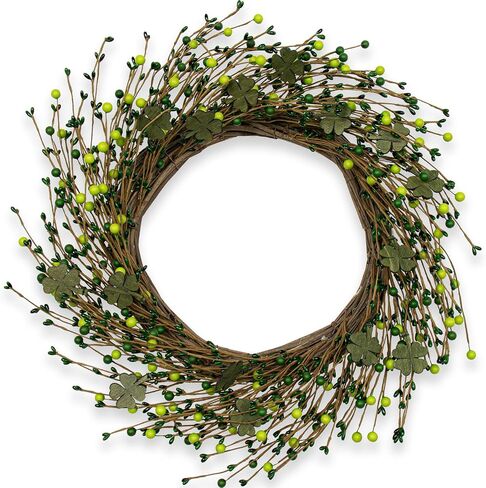 St Patricks Day Wreaths for Front Door 20 Inches Green Shamrock Wreath St Patricks Day Door Wreath with Berry Green Clover for Spring Indoors Outside Home Farmhouse Wall Window in Saudi Arabia