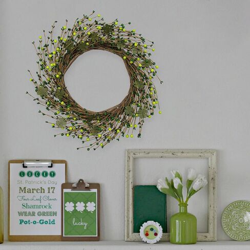 St Patricks Day Wreaths for Front Door 20 Inches Green Shamrock Wreath St Patricks Day Door Wreath with Berry Green Clover for Spring Indoors Outside Home Farmhouse Wall Window in Saudi Arabia