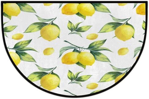 Bathroom Rugs Lemon Leaves Half Round Door Mat, Fruit Pattern Non-Slip Half Circle Area Rug Doormat Washable Half Moon Rug Indoor Entrance Doormat for Kitchen Bedroom Home Decor 18x30 Inch in Saudi Arabia