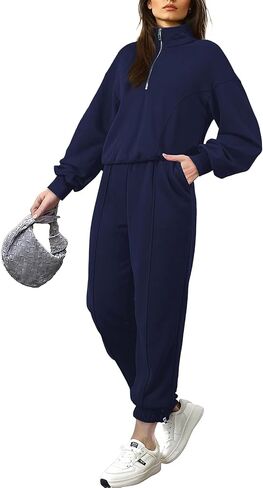 Herseas Women 2 Piece Outfits Sweatsuit Sweatshirt Sweatpants Tracksuit Sweat Lounge Matching Set 2024 Fall Trendy in Saudi Arabia