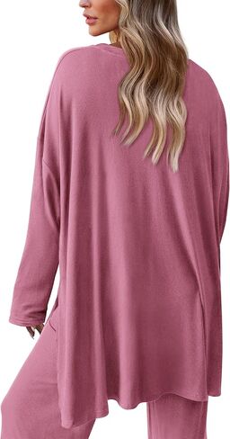 PRETTYGARDEN Women's Fall Two Piece Outfits Matching Lounge Sets Long Sleeve High Low Tops T Shirts Wide Leg Pants Tracksuits in Saudi Arabia
