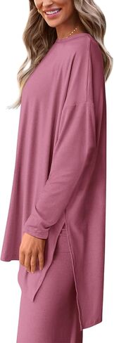 PRETTYGARDEN Women's Fall Two Piece Outfits Matching Lounge Sets Long Sleeve High Low Tops T Shirts Wide Leg Pants Tracksuits in Saudi Arabia