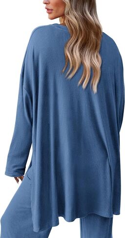 PRETTYGARDEN Women's Fall Two Piece Outfits Matching Lounge Sets Long Sleeve High Low Tops T Shirts Wide Leg Pants Tracksuits in Saudi Arabia