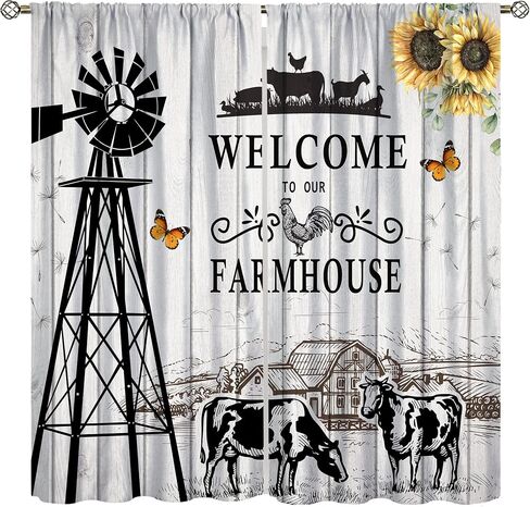 Cow Printed Window Curtains,Western Farms Black and White Cattle Living Room Barn Curtains 42x63in in Saudi Arabia
