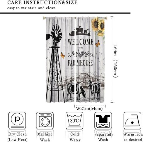 Cow Printed Window Curtains,Western Farms Black and White Cattle Living Room Barn Curtains 42x63in in Saudi Arabia