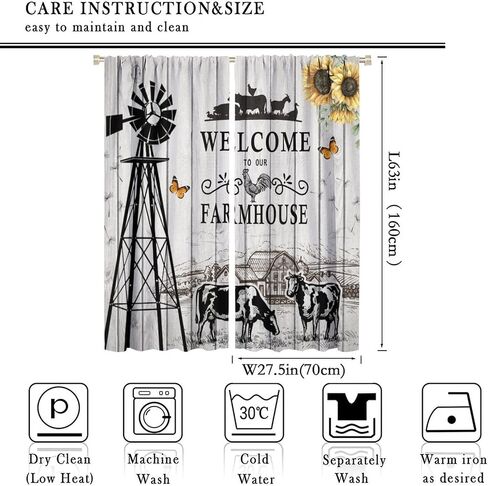 Cow Printed Window Curtains,Western Farms Black and White Cattle Living Room Barn Curtains 42x63in in Saudi Arabia