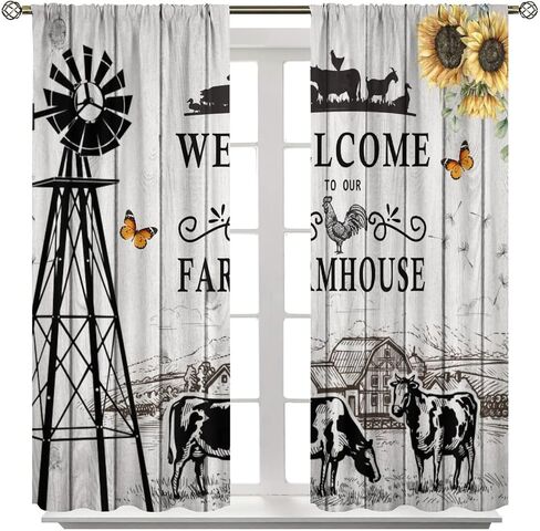 Cow Printed Window Curtains,Western Farms Black and White Cattle Living Room Barn Curtains 42x63in in Saudi Arabia