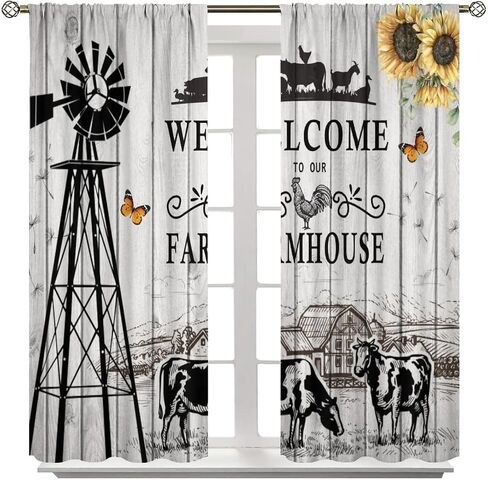 Cow Printed Window Curtains,Western Farms Black and White Cattle Living Room Barn Curtains 42x63in in Saudi Arabia