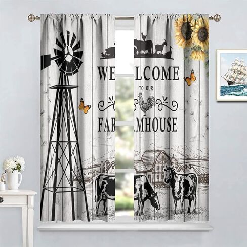 Cow Printed Window Curtains,Western Farms Black and White Cattle Living Room Barn Curtains 42x63in in Saudi Arabia