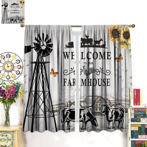 Cow Printed Window Curtains,Western Farms Black and White Cattle Living Room Barn Curtains 42x63in in Saudi Arabia