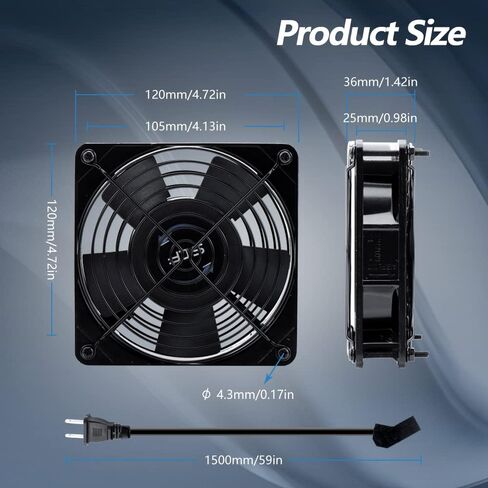 AXIAL 12025، مروحة مافن هادئة، 110 فولت 115 فولت 120 فولت تيار متردد 120 مم × 25 مم مروحة تبريد محورية كرة مزدوجة للمعدات الإلكترونية in Kuwait
