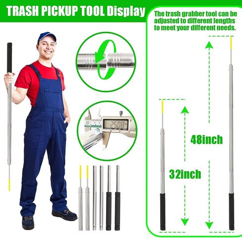 Trash Pickup Tool,48Inch Trash Picker Upper Grabber High-Duty Stainless Steels Tip Lightweight & Reinforcement Garbage Debris Nabber Litter Picker Grabber Durability Reacher Yard Stick in Saudi Arabia