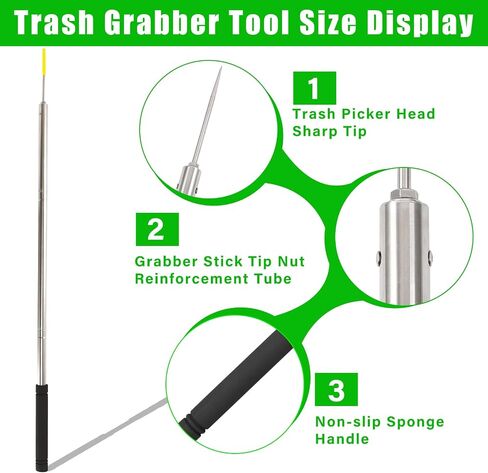 Trash Pickup Tool,48Inch Trash Picker Upper Grabber High-Duty Stainless Steels Tip Lightweight & Reinforcement Garbage Debris Nabber Litter Picker Grabber Durability Reacher Yard Stick in Saudi Arabia