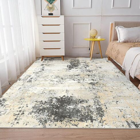 سجادة منطقة قابلة للغسل مقاس 6x9 من CAROMIO، سجادة تجريدية حديثة، سجادة كبيرة لغرفة المعيشة غير قابلة للانزلاق، سجادة أرضية ملونة ناعمة لغرفة النوم لغرفة نوم الأطفال والمطبخ، وردي/أصفر in Kuwait