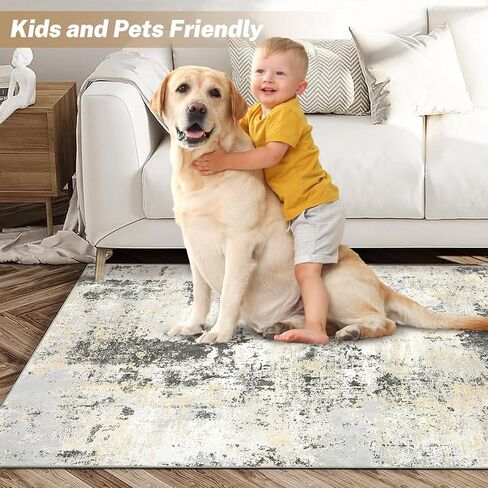 سجادة منطقة قابلة للغسل مقاس 6x9 من CAROMIO، سجادة تجريدية حديثة، سجادة كبيرة لغرفة المعيشة غير قابلة للانزلاق، سجادة أرضية ملونة ناعمة لغرفة النوم لغرفة نوم الأطفال والمطبخ، وردي/أصفر in Kuwait