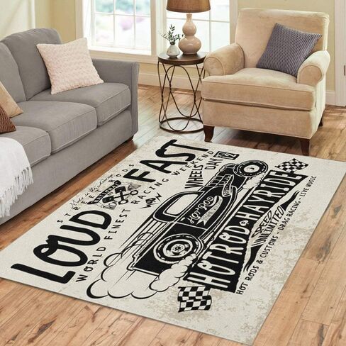 Area Rug Truck Hotrods Car Old School Vintage Race Hot Home Decor Floor Rug 3' x 5' Carpet in Saudi Arabia