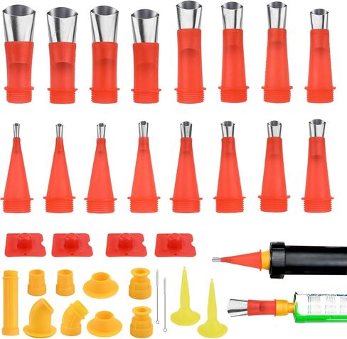 33-in-1 Universal Caulking Kit: Durable Stainless-Steel Nozzle Set with Integrated Rubber Tools for Kitchen and Bathroom Applications in Kuwait