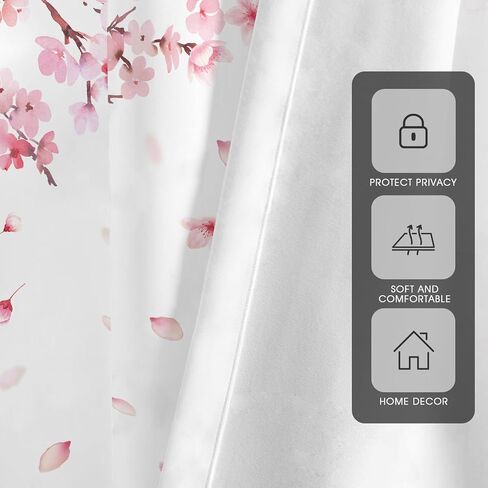 Pink and White Window Curtain Floral Flower Cherry Blossom Japanese Sakura Branches Garden Art Girls 52" W x 84" L Curtains for Bedroom Living Room 2 Panels Rod Pocket Drapes in Kuwait