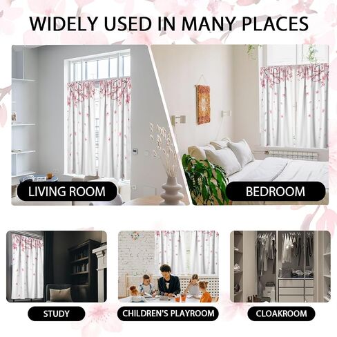 Pink and White Window Curtain Floral Flower Cherry Blossom Japanese Sakura Branches Garden Art Girls 52" W x 84" L Curtains for Bedroom Living Room 2 Panels Rod Pocket Drapes in Kuwait